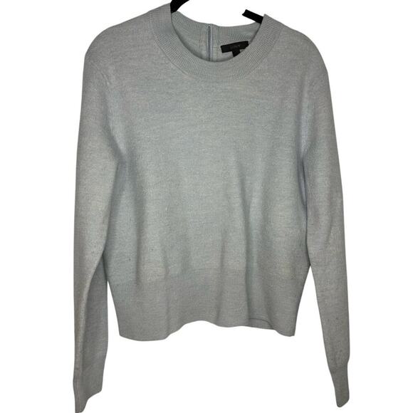J.Crew 100% Merino Wool Zip Back Crewneck Sweater Women's Size Medium Baby Blue - Picture 1 of 7